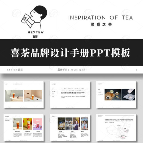 喜茶品牌设计手册原版可编辑PPT模板 奶茶店品牌设计方案PPT