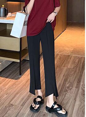 高腰宽松女夏薄开叉垂感阔腿西裤