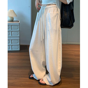 胖mm慵懒老钱垂感直筒棉麻弯刀休闲裤 女夏薄款 天丝亚麻阔腿裤 大码