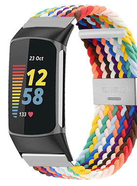 适用fitbit charge6/5智能手环弹力尼龙编织手表带可调节弹性腕带