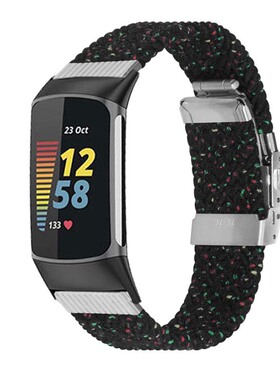 适用fitbit charge6/5智能手环弹力尼龙编织手表带弹性运动腕带