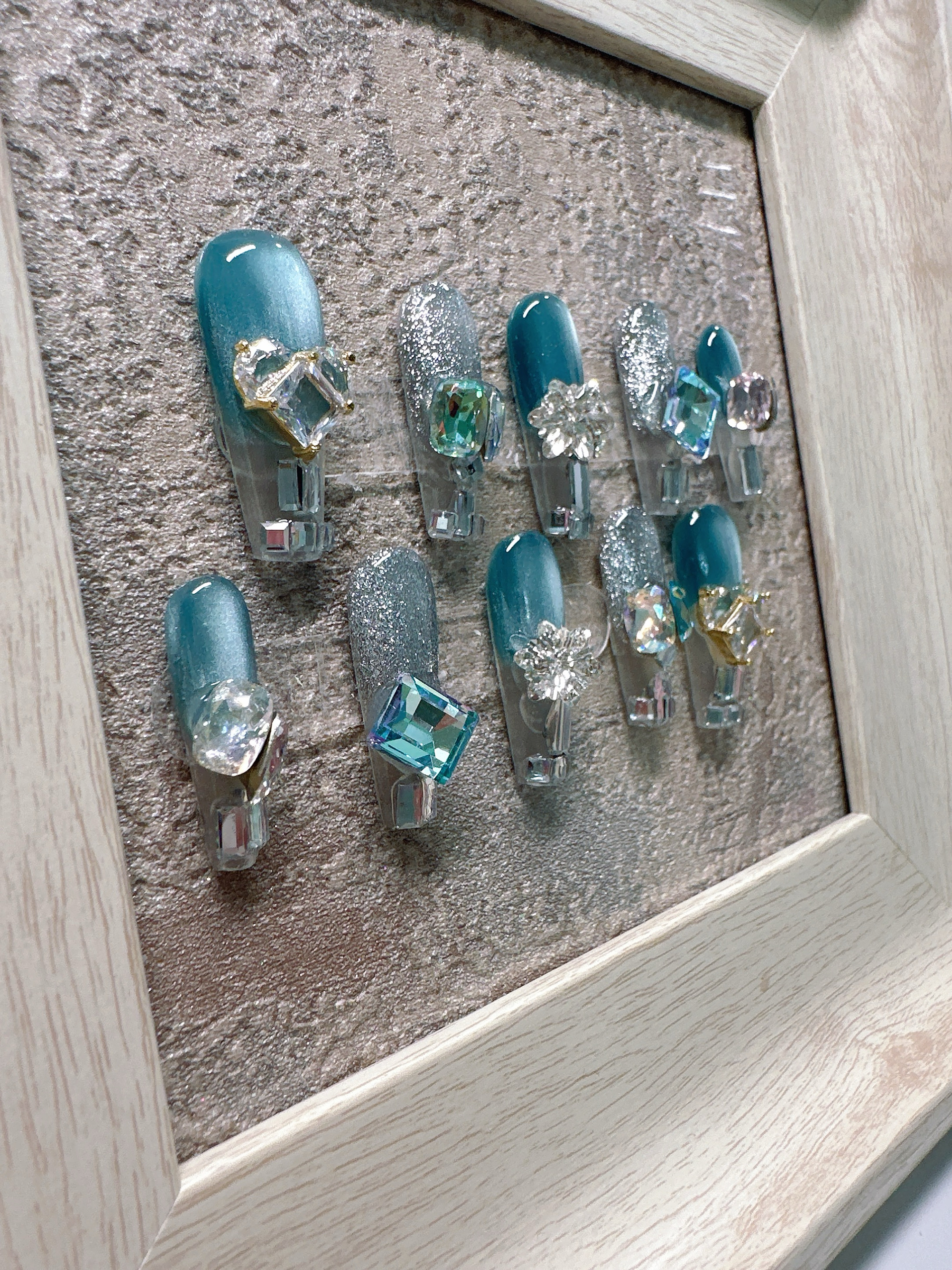 蓝色手工穿戴甲高级感小众显白气质美甲成品贴片可拆卸假指甲