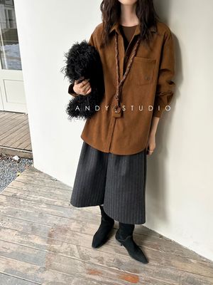 2025秋冬新款净版灯芯绒衬衣学院休闲舒适百搭韩系慵懒风衬衫