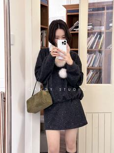 围脖套装 高腰显瘦包臀短裙 懒人高级感休闲亮晶晶上衣 秋冬新款