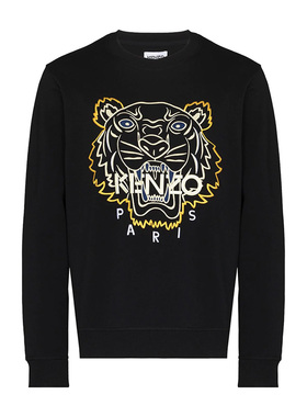 KENZO/高田贤三 新款男士虎头字母刺绣黑色圆领卫衣4XH 5SW129