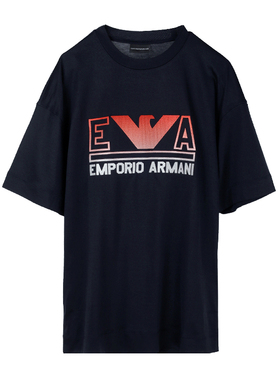 Armani/阿玛尼EA系列新款男士logo印花深蓝色套头短袖T恤3R1TZ4