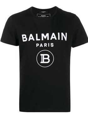 BALMAIN/巴尔曼 新款男女同款字母logo植绒圆领短袖T恤TH01601