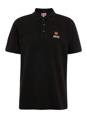 KENZO高田贤三 新款男士花卉字母刺绣黑色短袖POLO衫4PU 5PO002