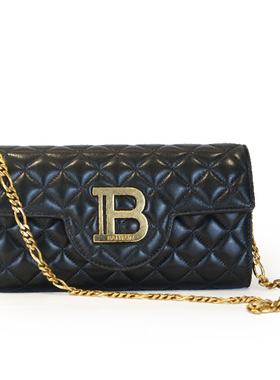 BALMAIN/巴尔曼新款女士黑色羊皮绗缝链条单肩斜挎包TN1M046