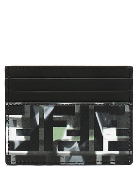 FENDI/芬迪 新款男士FF logo 印花黑色牛皮卡包卡套7M0164 ABM9
