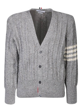 Thom Browne/TB新款男士4条纹嵌花灰色V领针织开衫毛衣MKC486B