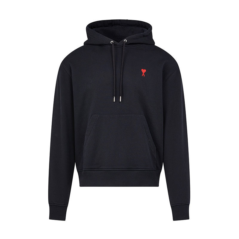 amiparis新款男士爱心logo刺绣插袋抽绳黑色连帽卫衣 usw204