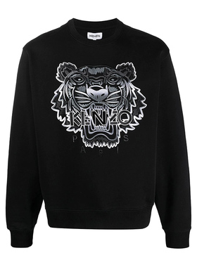 KENZO/高田贤三新款男士黑色虎头LOGO刺绣圆领套头卫衣4XG 5SW116