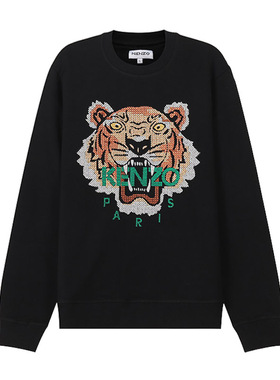 KENZO/高田贤三 新款男士网孔十字绣虎头印花黑色卫衣4XD 5SW140