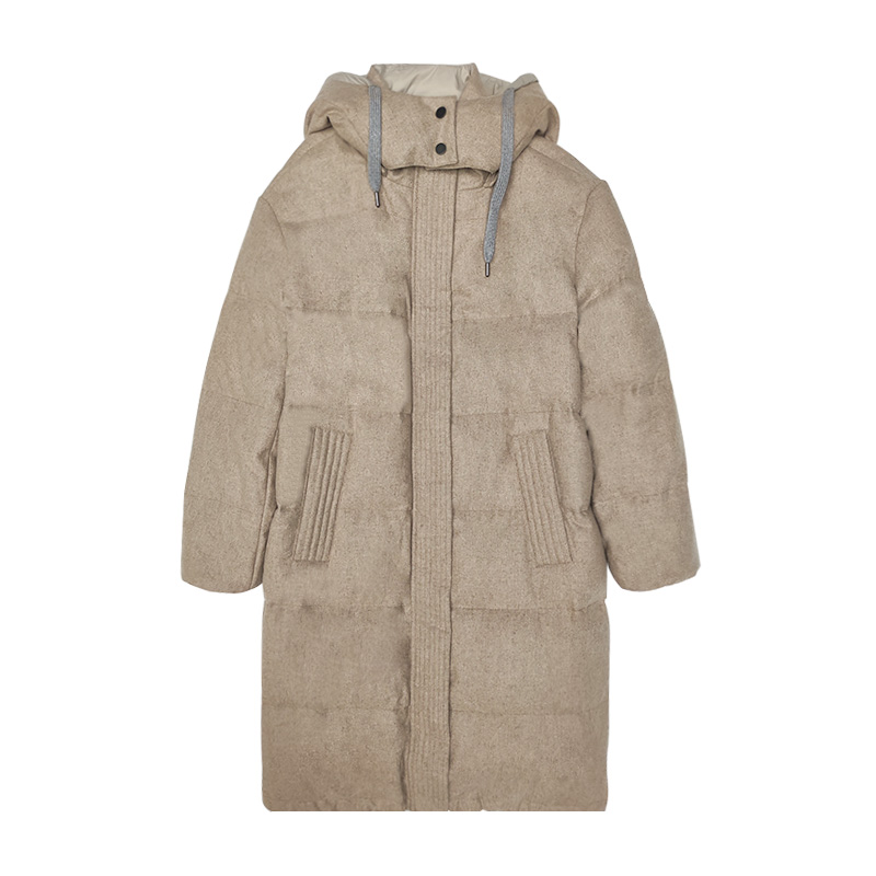 中长款黄色连帽羽绒服