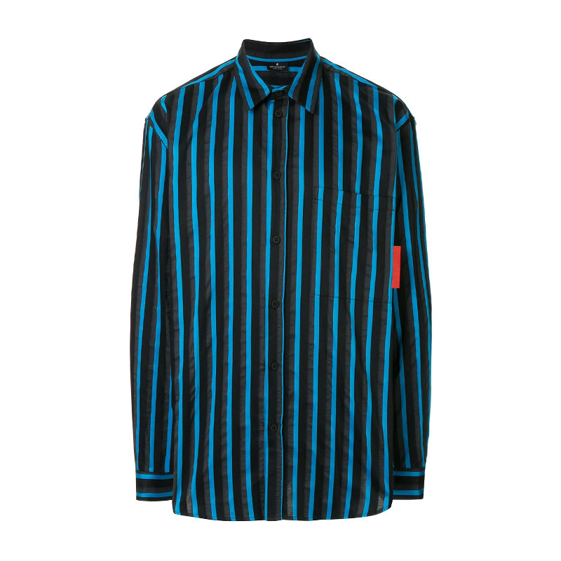 marcelo burlon新款男士表情印花条纹休闲衬衫CMGA045E19