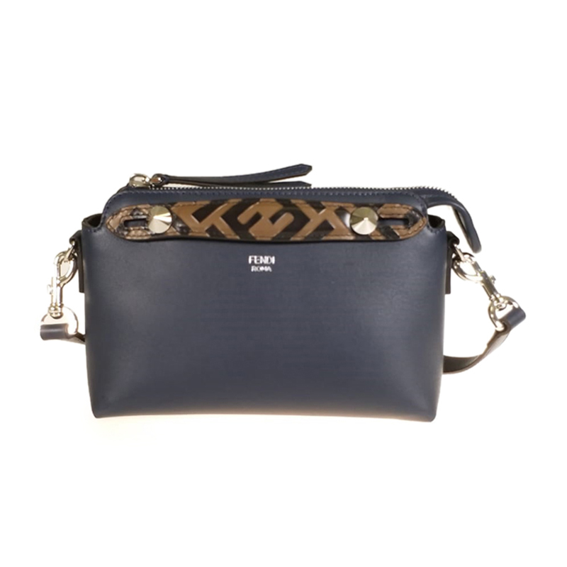 FENDI/芬迪 新款女士深蓝色FF装饰拉链手提单肩斜跨包8BL145