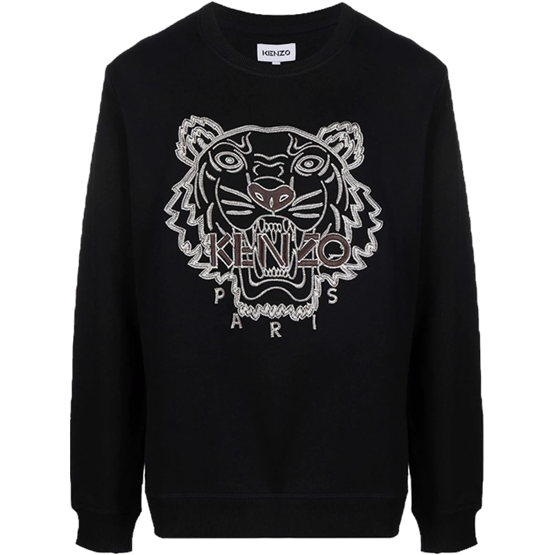 KENZO/高田贤三新款男士黑色虎头字母刺绣圆领套头卫衣4XF 5SW124