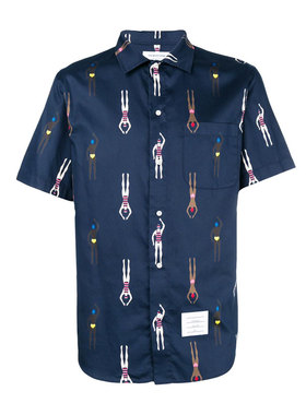 Thom Browne/TB新款泳者印花短袖POLO衫领衬衫男MWS240A04555