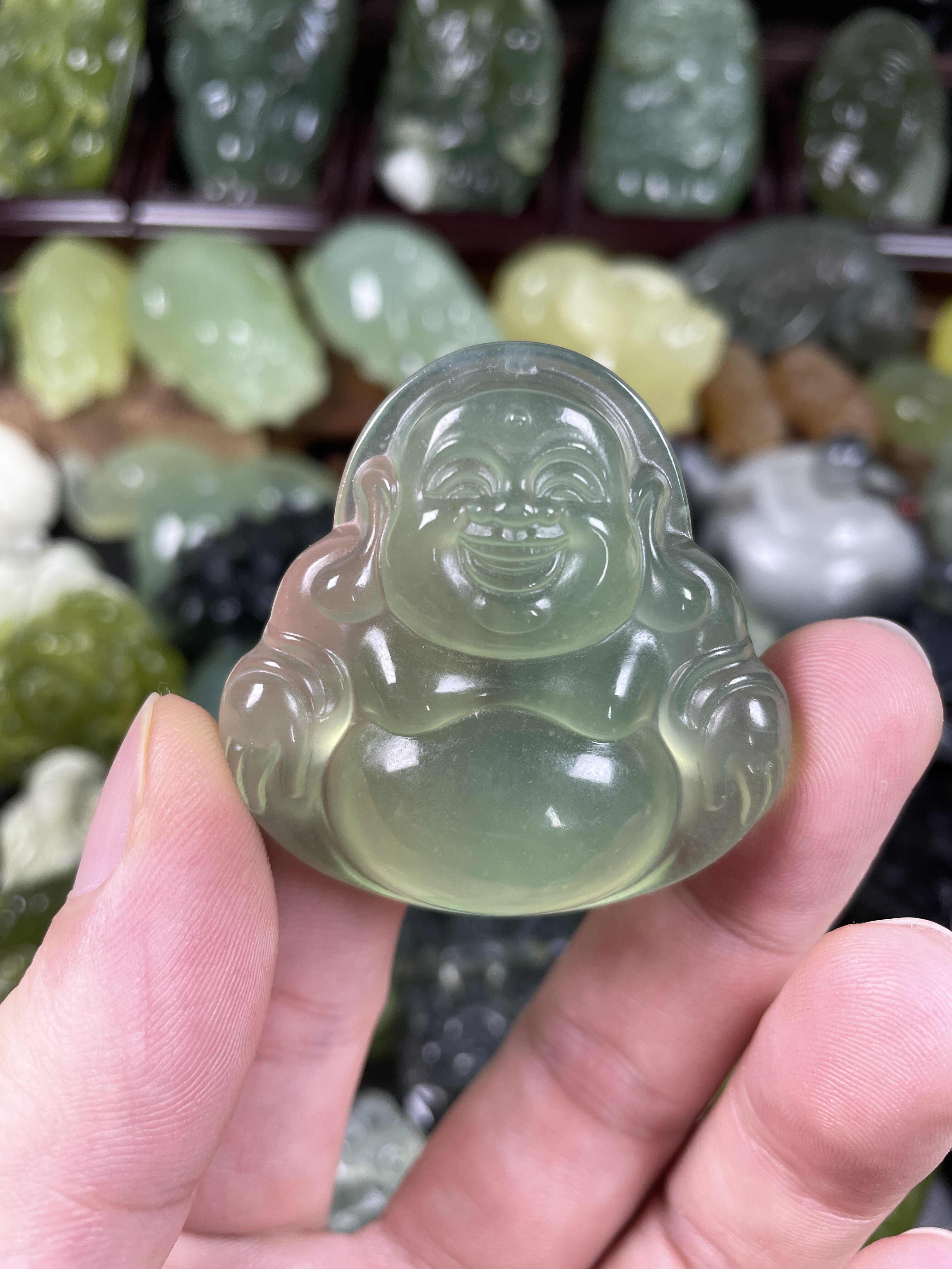 岫岩玉 佛公 大肚弥勒 冰种 笑脸佛 挂件吊坠