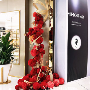 酒店大堂氛围布置摆件2026新年装饰竹编竹排店铺年会过年灯笼挂件