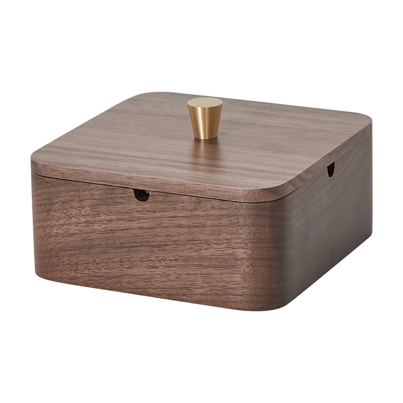 实木烟灰缸新中式有盖防飞灰木质轻奢家用客厅黑胡桃木办公室灰缸