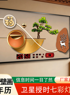 万年历挂钟2027新款卫星对时客厅电子钟挂墙装饰画时钟插电款日历