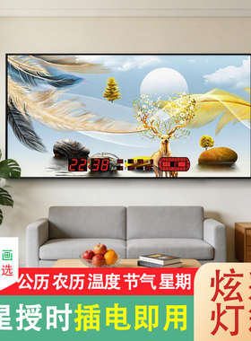 新款万年历卫星对时电子钟客厅超薄轻奢时尚挂钟插电式数码日历画