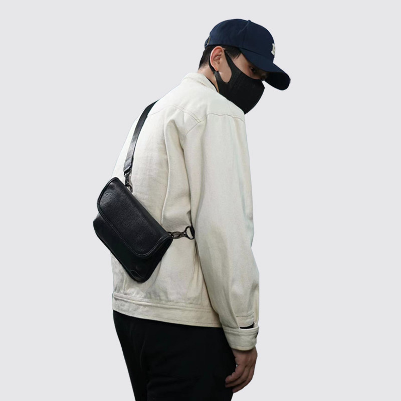 男包港风时尚头层牛皮单肩