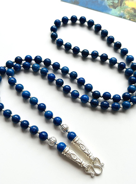 天然青金石毛衣链男女款纯银链子