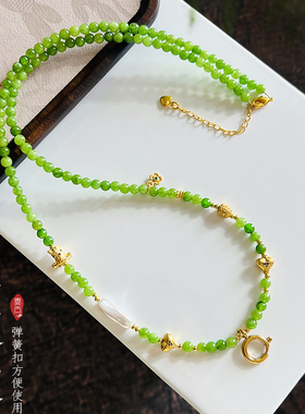 新中式宋锦挂链毛衣链佛牌挂链唐卡翡翠玉石挂链碧玉玉髓弹簧扣链
