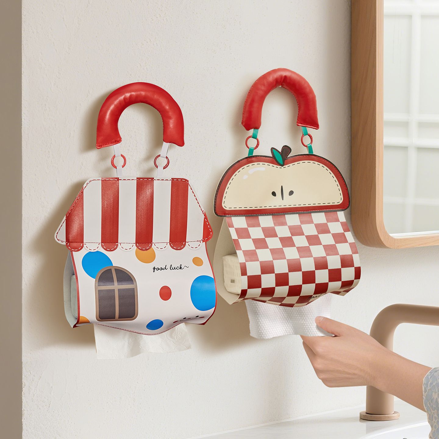 可爱卡通壁挂式纸巾盒家用客厅纸巾套卫生间厕所防水抽纸卷纸挂袋