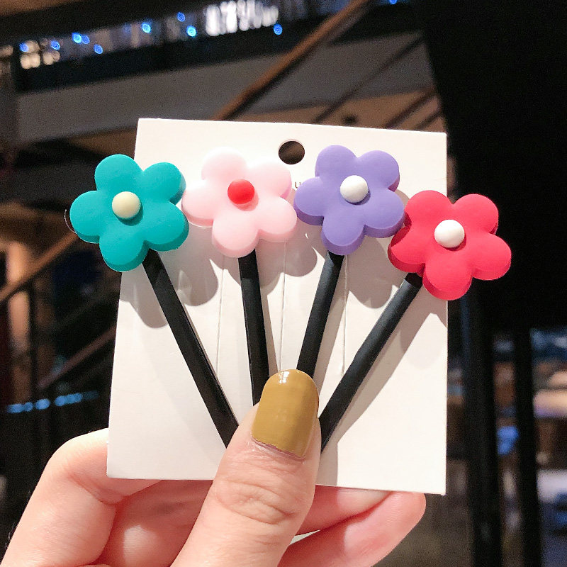 ins泫雅风撞色软陶花朵发夹韩国可爱童趣糖果色一字夹刘海夹发饰