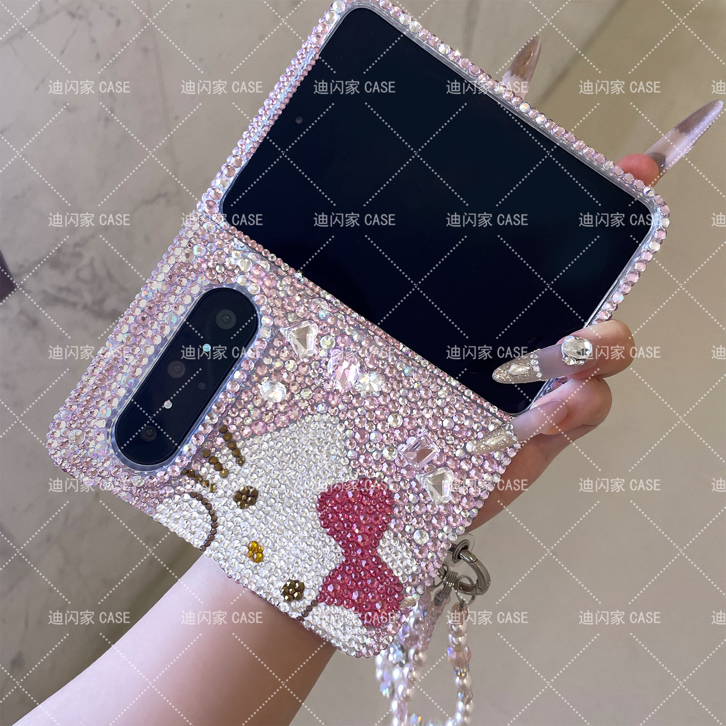 kt猫华为Pocket2手机壳Pura X max卡通HelloKitty水钻奢华折叠iPhone Duo保护套P60定制mate X6创意X7翻盖