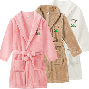 童装冬季儿童睡袍柔软男童浴袍加长加厚法兰绒女童睡衣冬装家居服