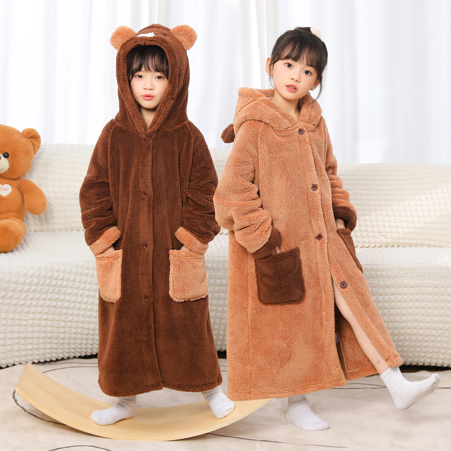 秋冬加厚男女童法兰绒睡袍