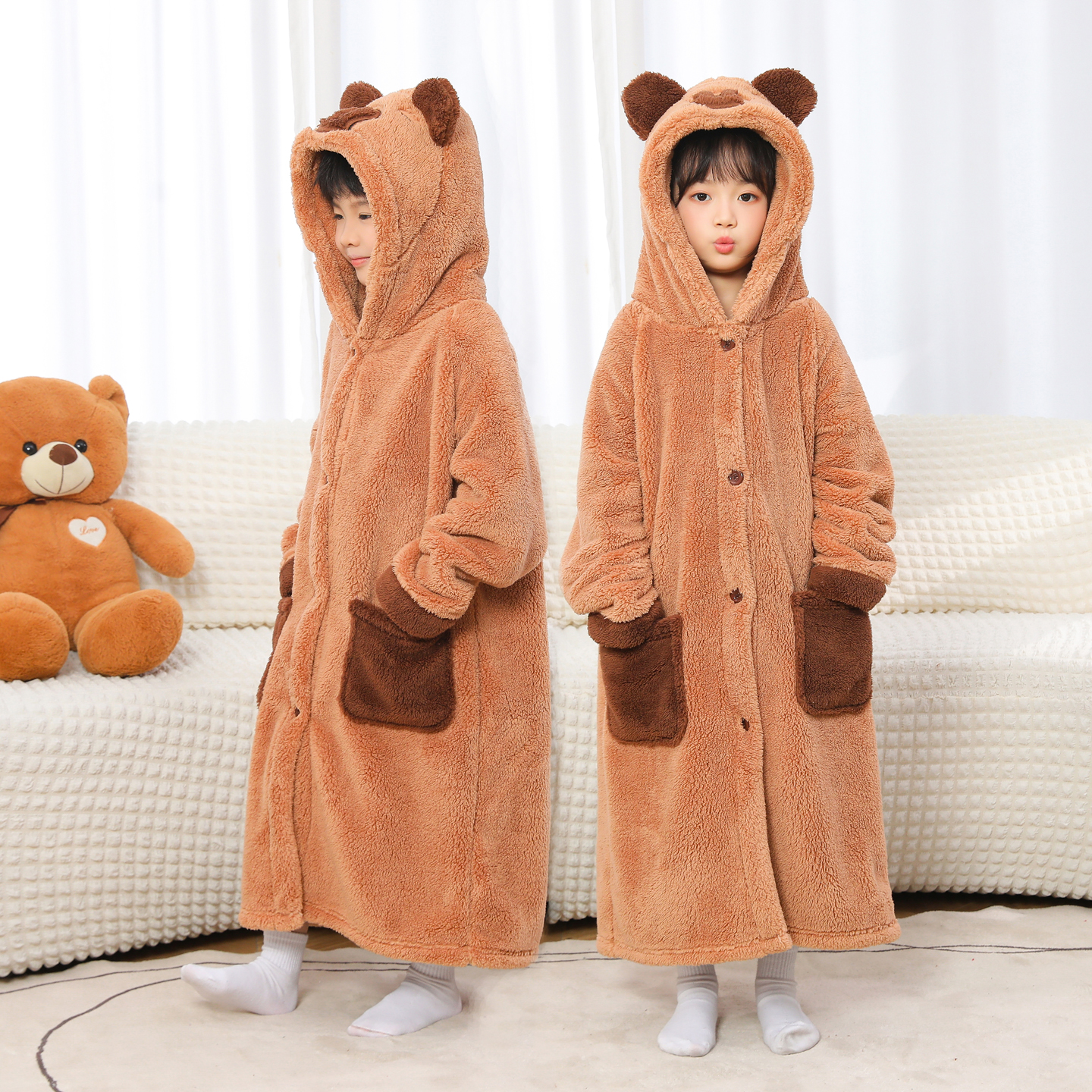 秋冬加厚男女童法兰绒睡袍