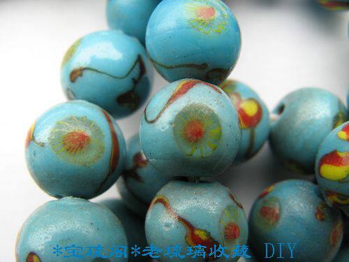 L15宝琉阁包老民国松石蓝凤眼老琉璃珠子珠子配珠9-10MM108子佛串