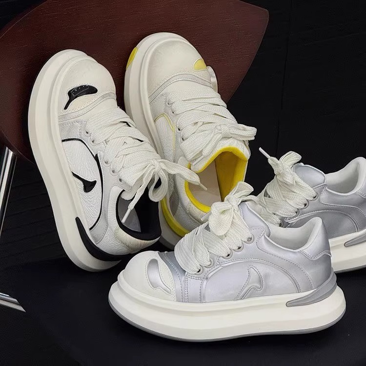 2026春夏新款厚底面包鞋板鞋拼色百搭休闲运动鞋小众设计感涂鸦