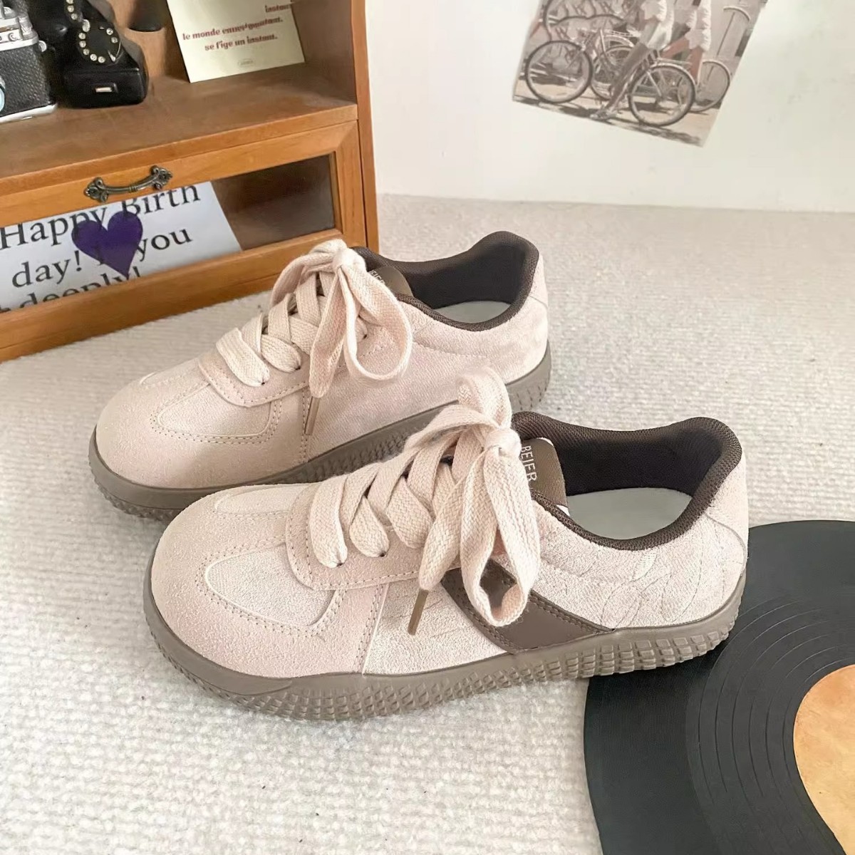 百搭德训鞋女鞋2026春季新款厚底运动板鞋美拉德休闲复古棕色丑萌