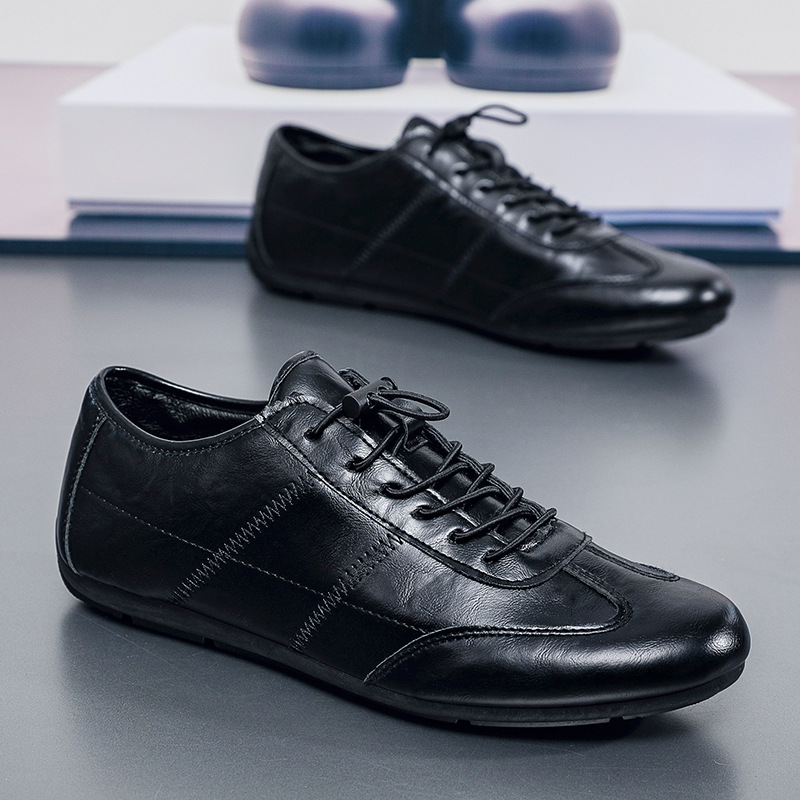 男士新款豆豆鞋男跨境爆款休闲松紧带阿甘鞋运动黑色皮鞋软底透气