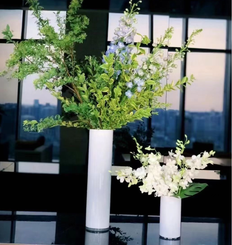 白色直筒大堂桌面婚庆玻璃花瓶