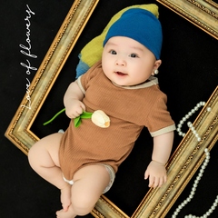 儿童摄影主题服装戴珍珠耳环的少女帽子宝宝百日照周岁拍照服装