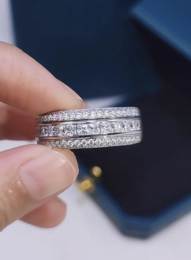 隆隆金珠宝S925银酷飒风豪镶满钻排戒小众设计个性款戒指男女同款