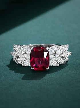 隆隆金珠宝新款S925银鸽血红7*9天使之翼戒指女百搭抖音直播款