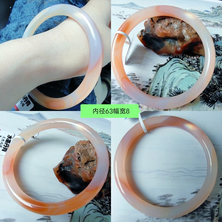 天然玛瑙手镯樱花少女细条包邮假一赔十水晶玉髓小圈口大圈口