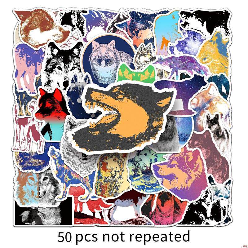50狼涂鸦个性原创跨境凶猛动物潮流diy滑板水杯行李箱贴纸防水