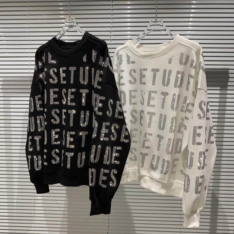 速发202烫春季新款满身字母水钻5钻圆领长袖套头卫衣上衣潮