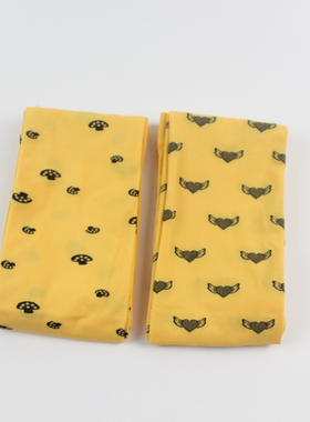 亮黄色提花翅膀爱心小蘑菇甜美可爱少女风120D春秋款天鹅绒连裤袜