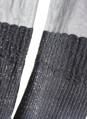 黑色拼接假高筒厚薄拼接亮丝直条连裤袜